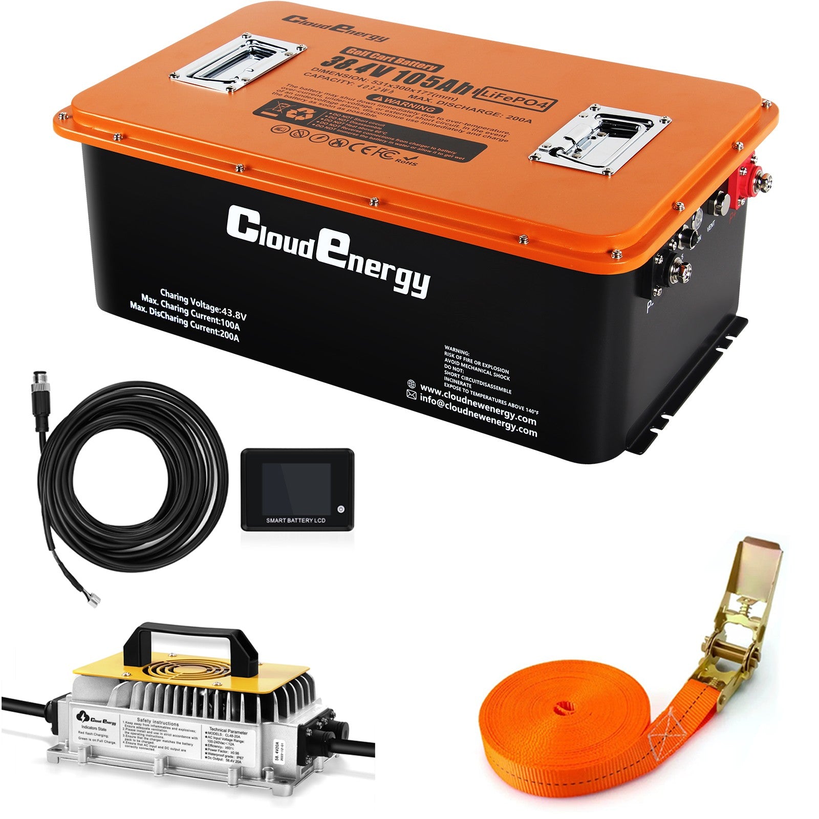 CloudEnergy 36V(38.4V)105Ah LiFePo4 Golf Cart Battery With 20A Charger