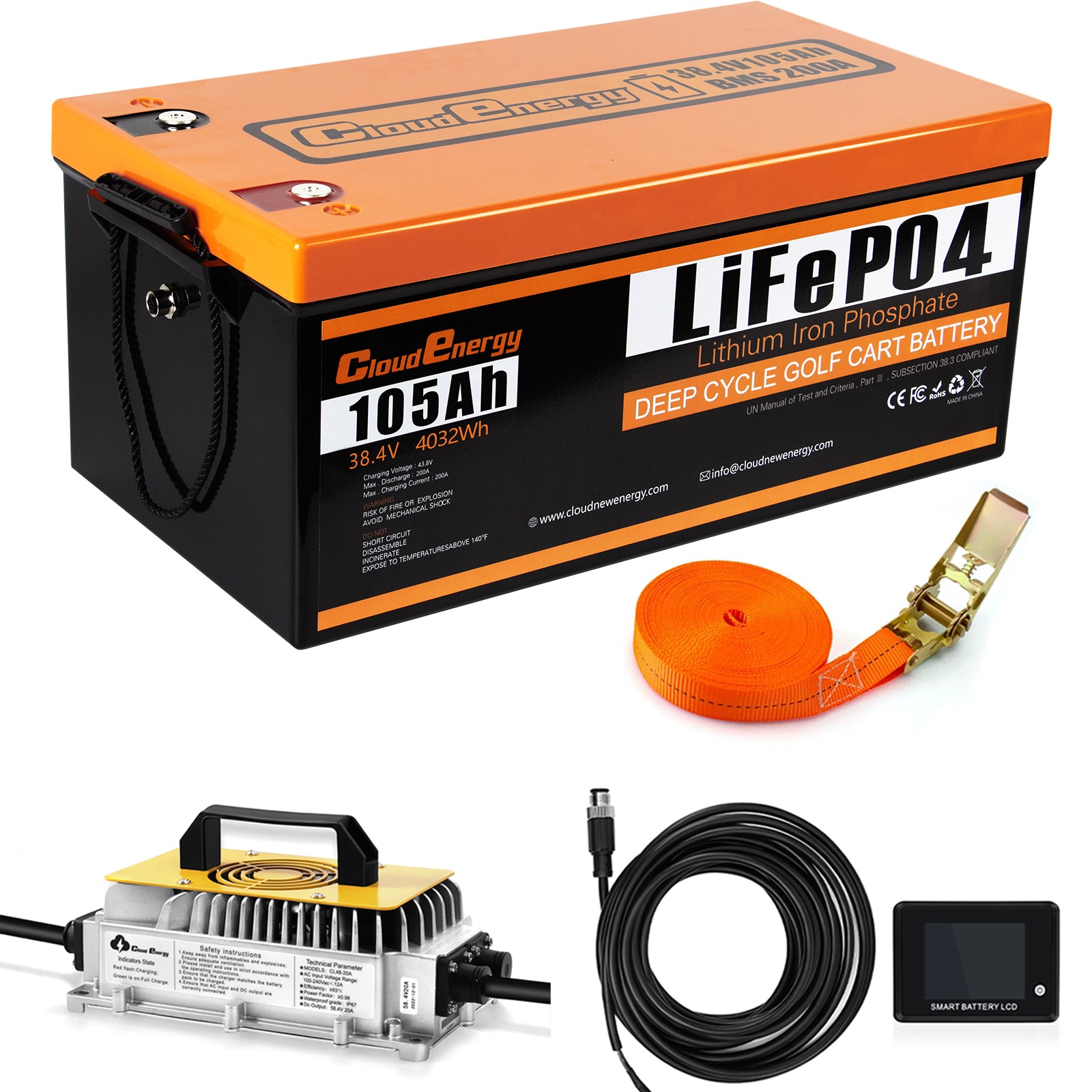 36V(38.4V) 105Ah LiFePO4 Golf Cart Battery With Charger
