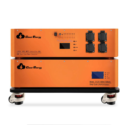 CloudEnergy 48V 150Ah 7.68Kwh Stackable LiFePO4 Battery with 6kw Inverter 60A MTTP(7.68Kwh Battery+Inverter) - CloudEnergy
