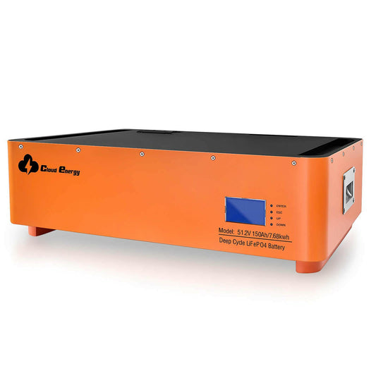 CloudEnergy 48V 150Ah stack mounted Li-ion battery with 100A BMS, 7680W max load power. - CloudEnergy