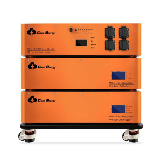 CloudEnergy 48V 300Ah 15.36Kwh Stackable LiFePO4 Battery with 6kw Inverter 60A MTTP(15.36Kwh Battery+Inverter) - CloudEnergy