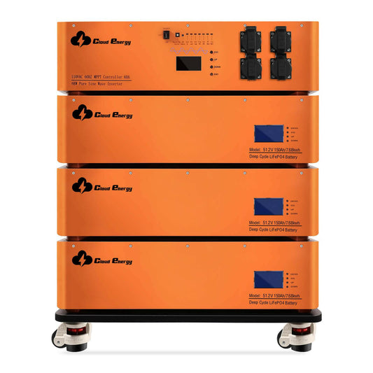 CloudEnergy 48V 450Ah 23.04Kwh Stackable LiFePO4 Battery with 6kw Inverter 60A MTTP(23.04Kwh Battery+Inverter) - CloudEnergy
