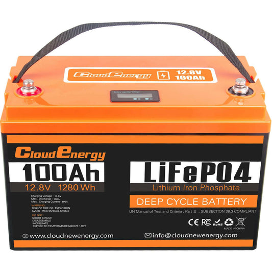 CloudEnergy 12.8V 100Ah LiFePO4 Li-ion Battery, 1280Wh with 100A BMS. over 6000 cycles, supports series/parallel connection. - CloudEnergy