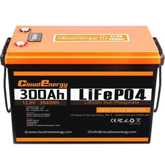 CloudEnergy 12.8V 300Ah LiFePO4 Li-ion Battery, 3840Wh with 200A BMS. over 6000 cycles, supports series/parallel connection. - CloudEnergy