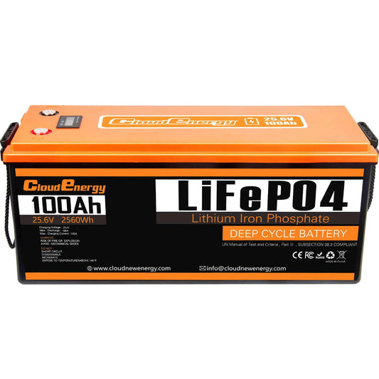 CloudEnergy 24V 100Ah LiFePO4,2560Wh with 100A BMS. over 6000 cycles, supports series/parallel connection - CloudEnergy