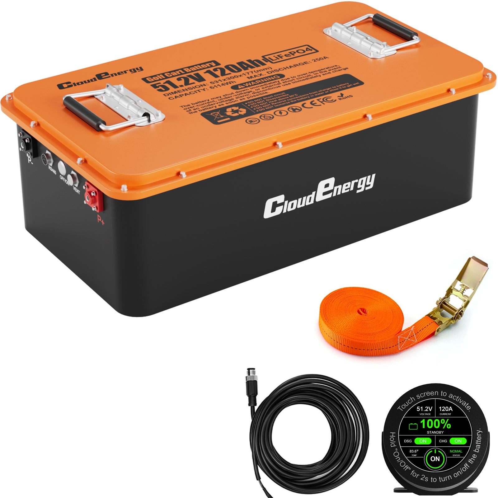 Cloudenergy 48V (51.2V) 120Ah LiFePO4 Golf Cart Battery — Circular Display MOD（Without charger）