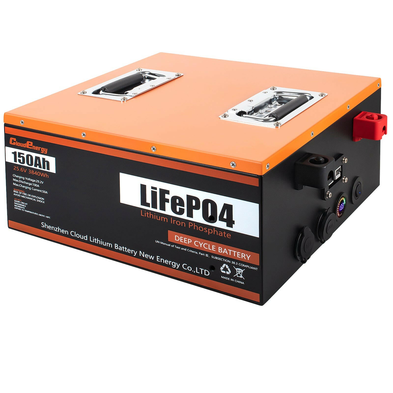 CloudEnergy 24V 150Ah LiFePO4 Lithium Battery, Build-In 100A BMS, 3840Wh Energy - CloudEnergy