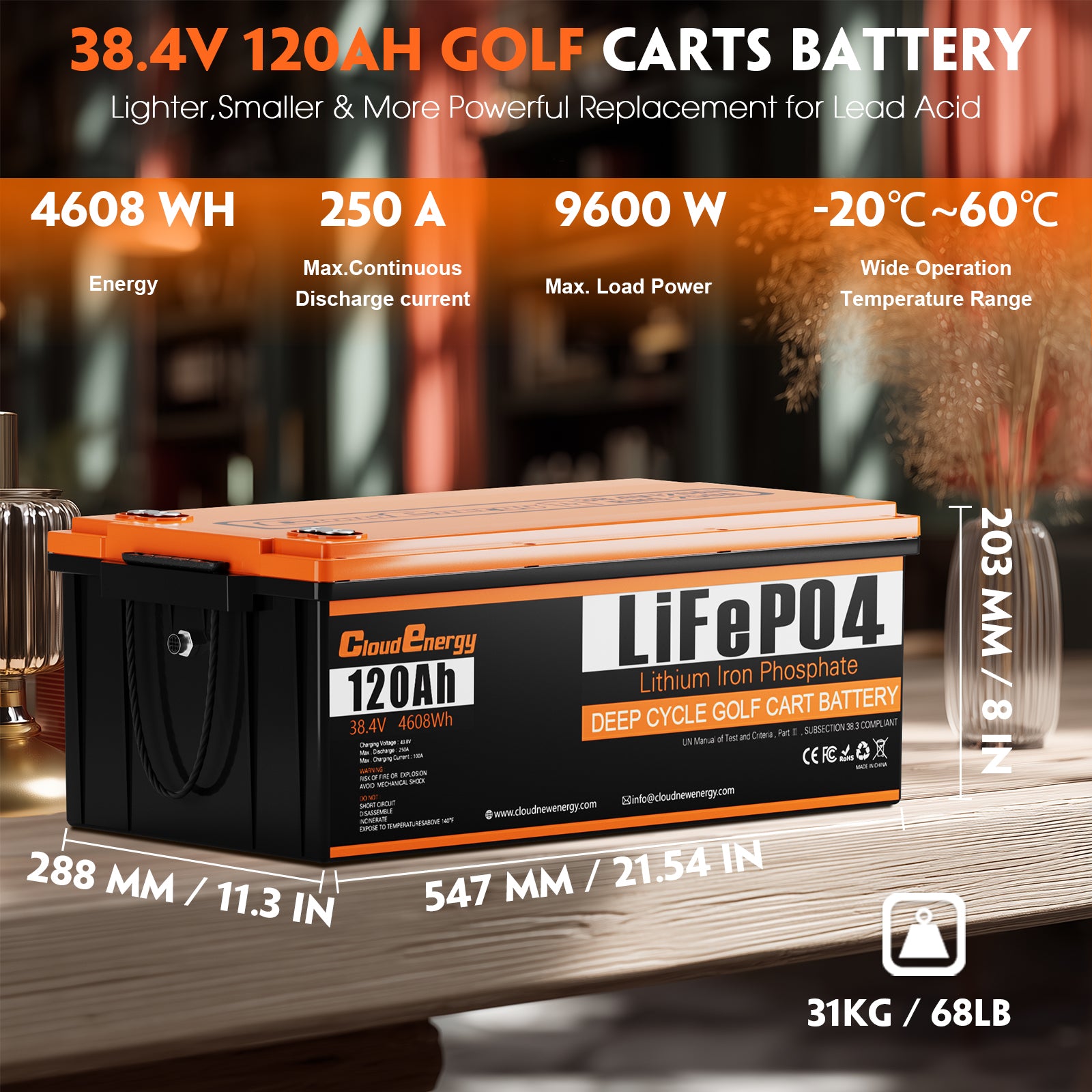 36V(38.4V) 120Ah  ABS shell Lithium Golf Cart Battery With 20A Charge