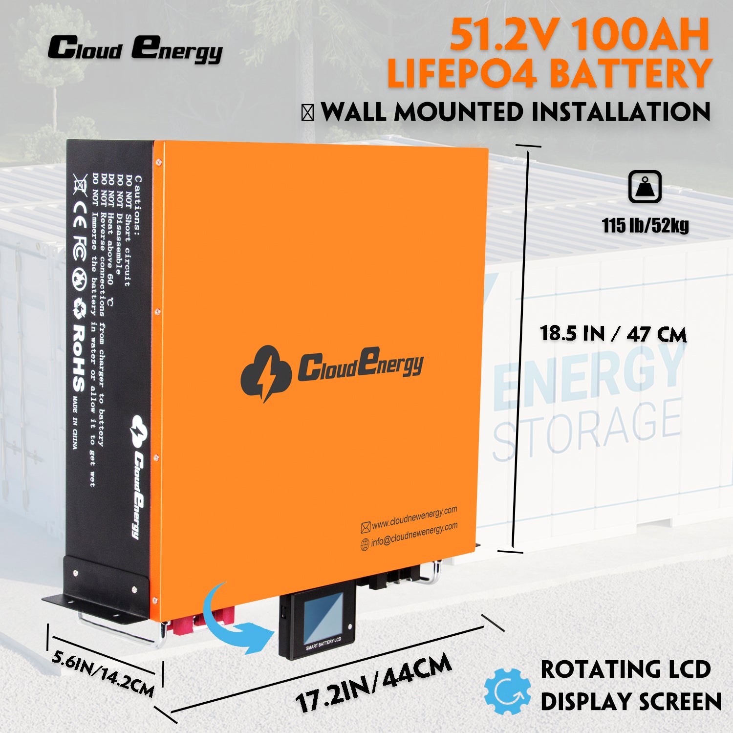 CloudEnergy 48V 100Ah Battery Dimensions - Compact Design for Easy Wall/Rack Installation