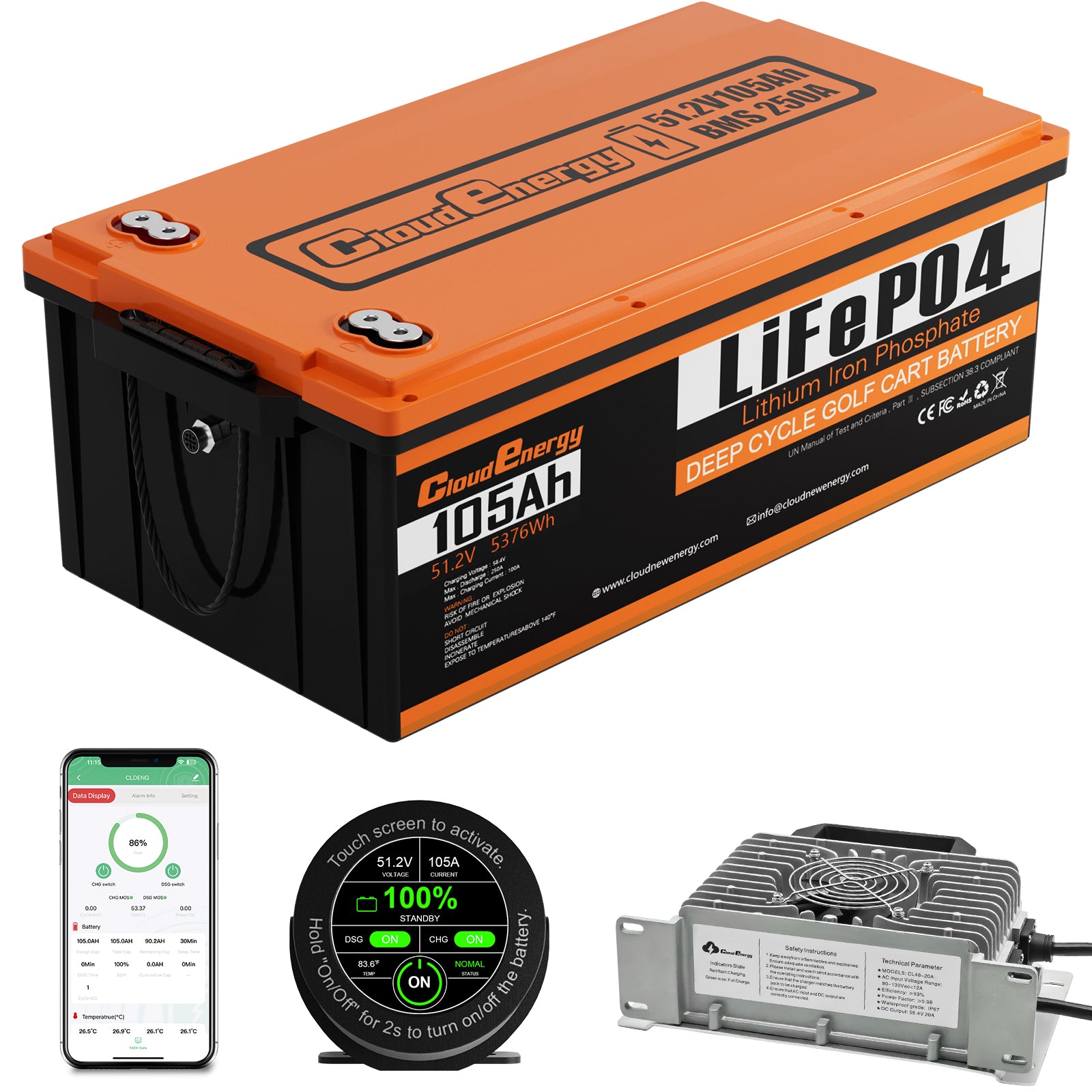 48V(51.2V) 105Ah Lithium Golf Cart Battery With 20A Charger