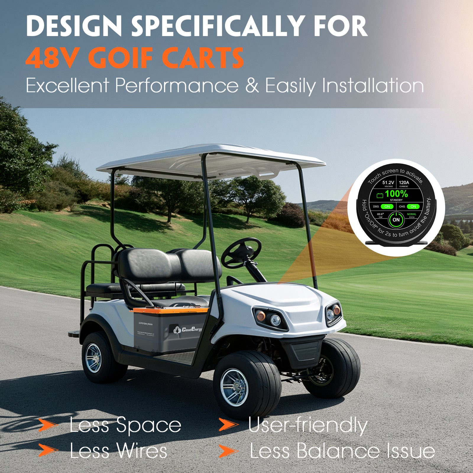 48V (51.2V) 120Ah Compact Metal Case Golf Cart Battery