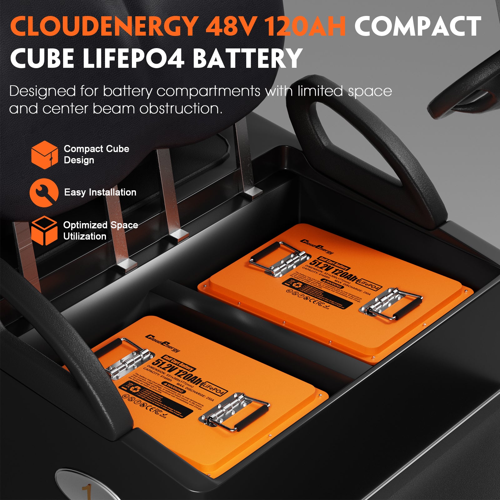 48V (51.2V) 120Ah Compact Metal Case Golf Cart Battery