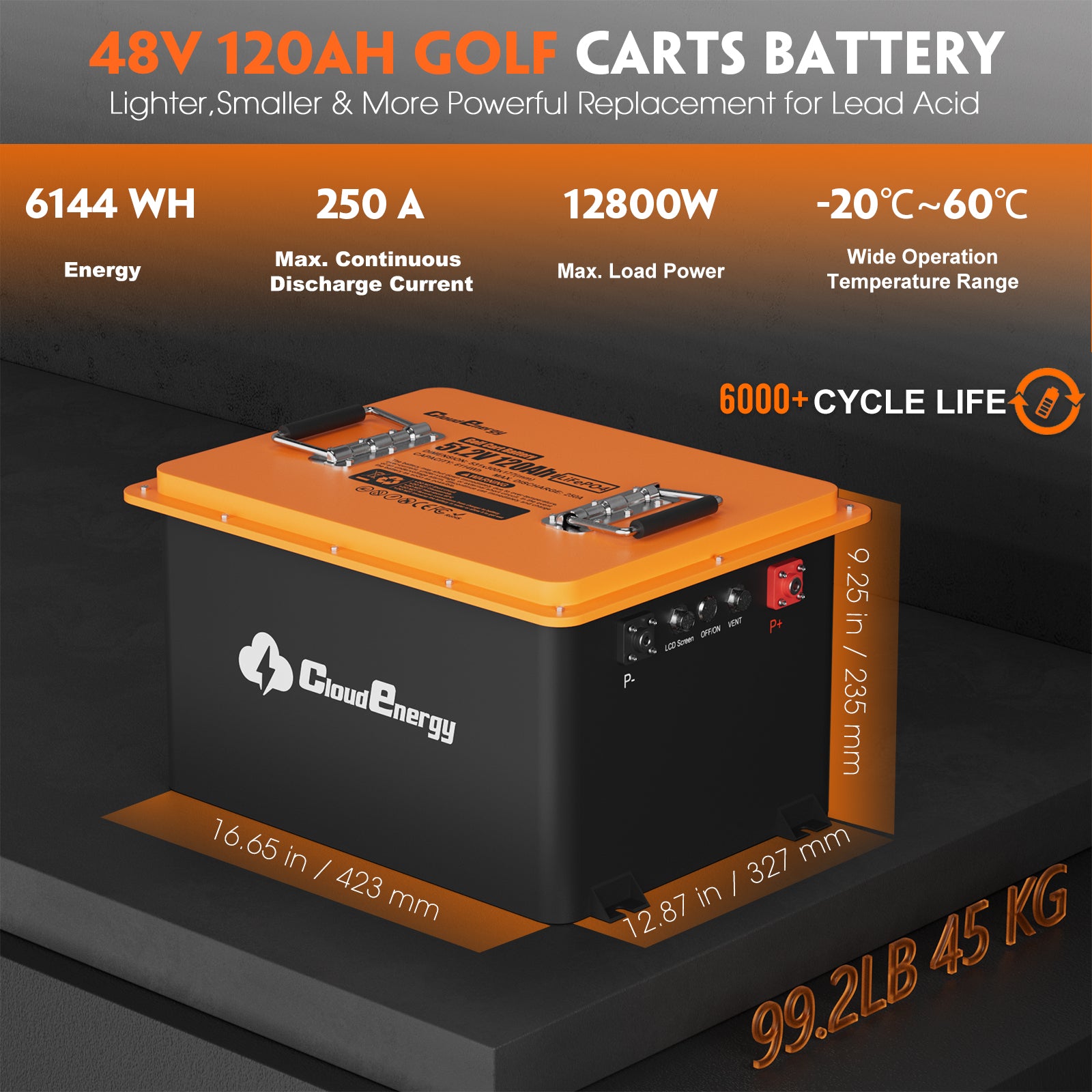 48V (51.2V) 120Ah Compact Metal Case Golf Cart Battery
