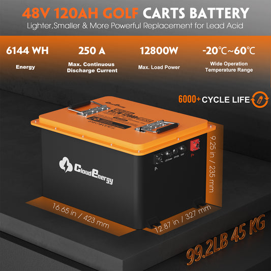 48V (51.2V) 120Ah Compact Metal Case Golf Cart Battery