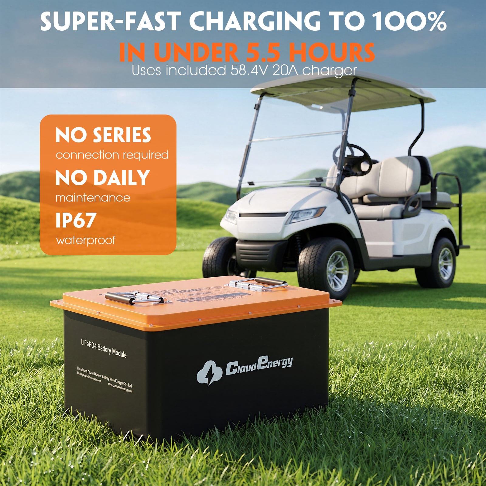 48V (51.2V) 120Ah Compact Metal Case Golf Cart Battery