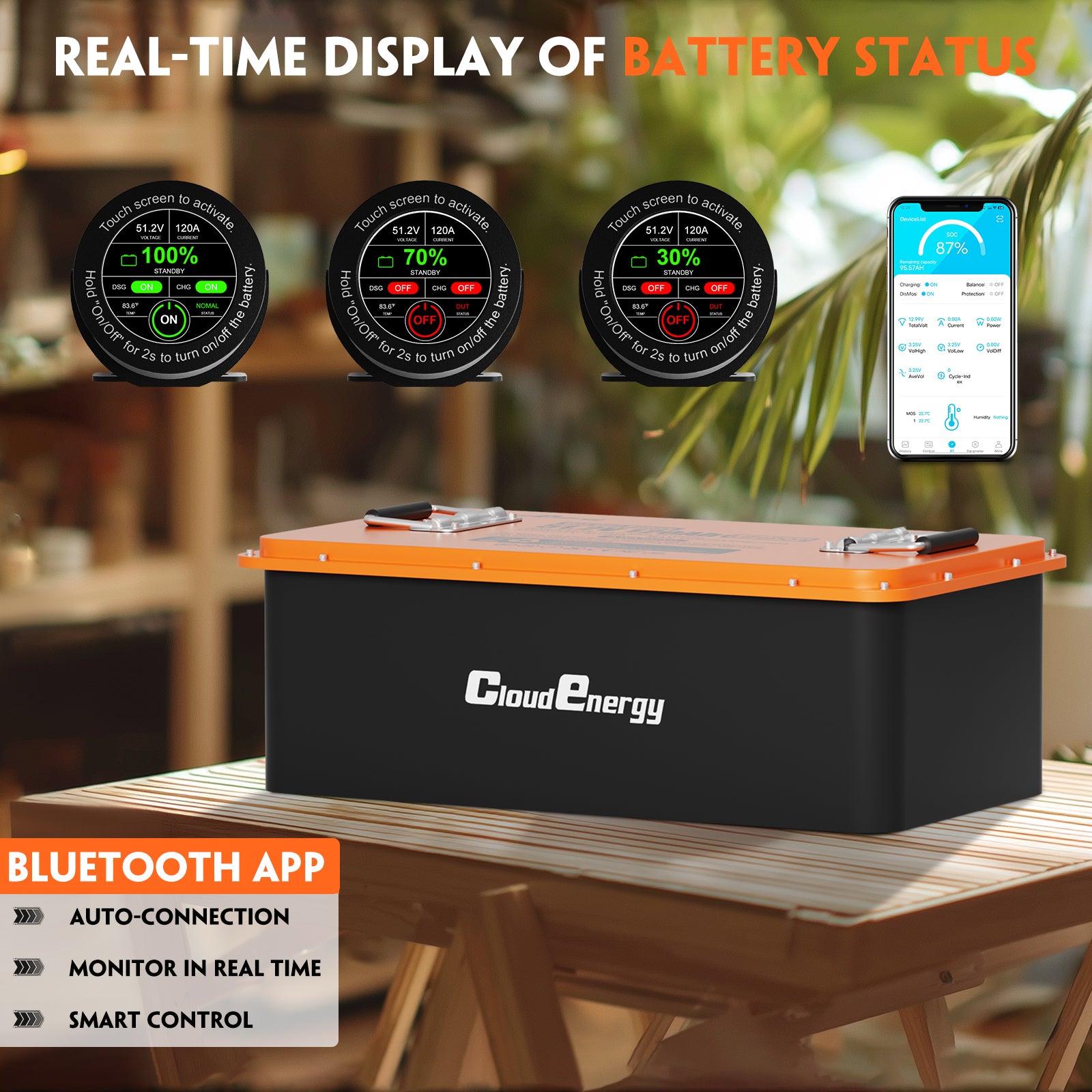 Cloudenergy 48V (51.2V) 120Ah LiFePO4 Golf Cart Battery — Circular Display MOD（Without charger）