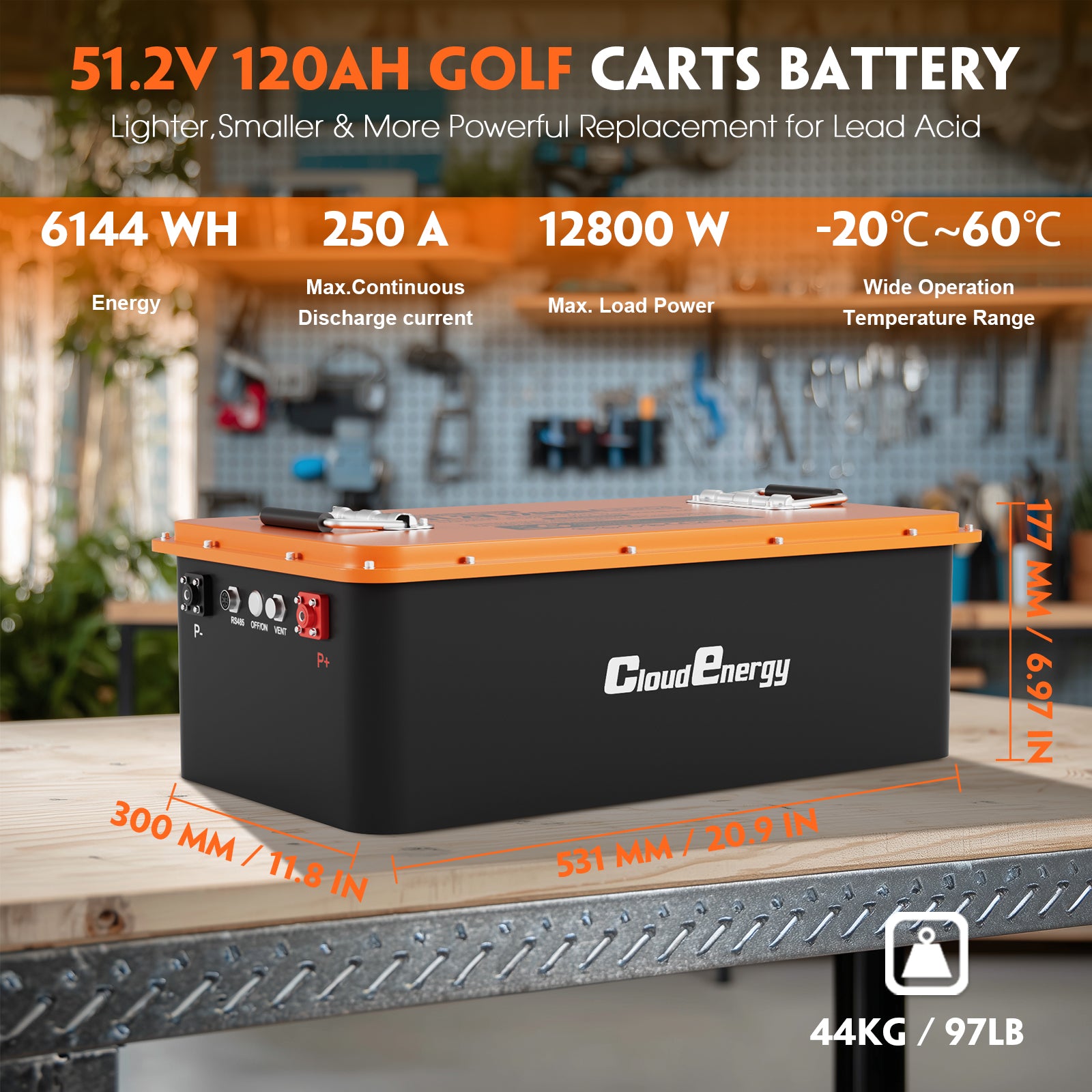 Cloudenergy 48V (51.2V) 120Ah LiFePO4 Golf Cart Battery — Circular Display MOD（Without charger）