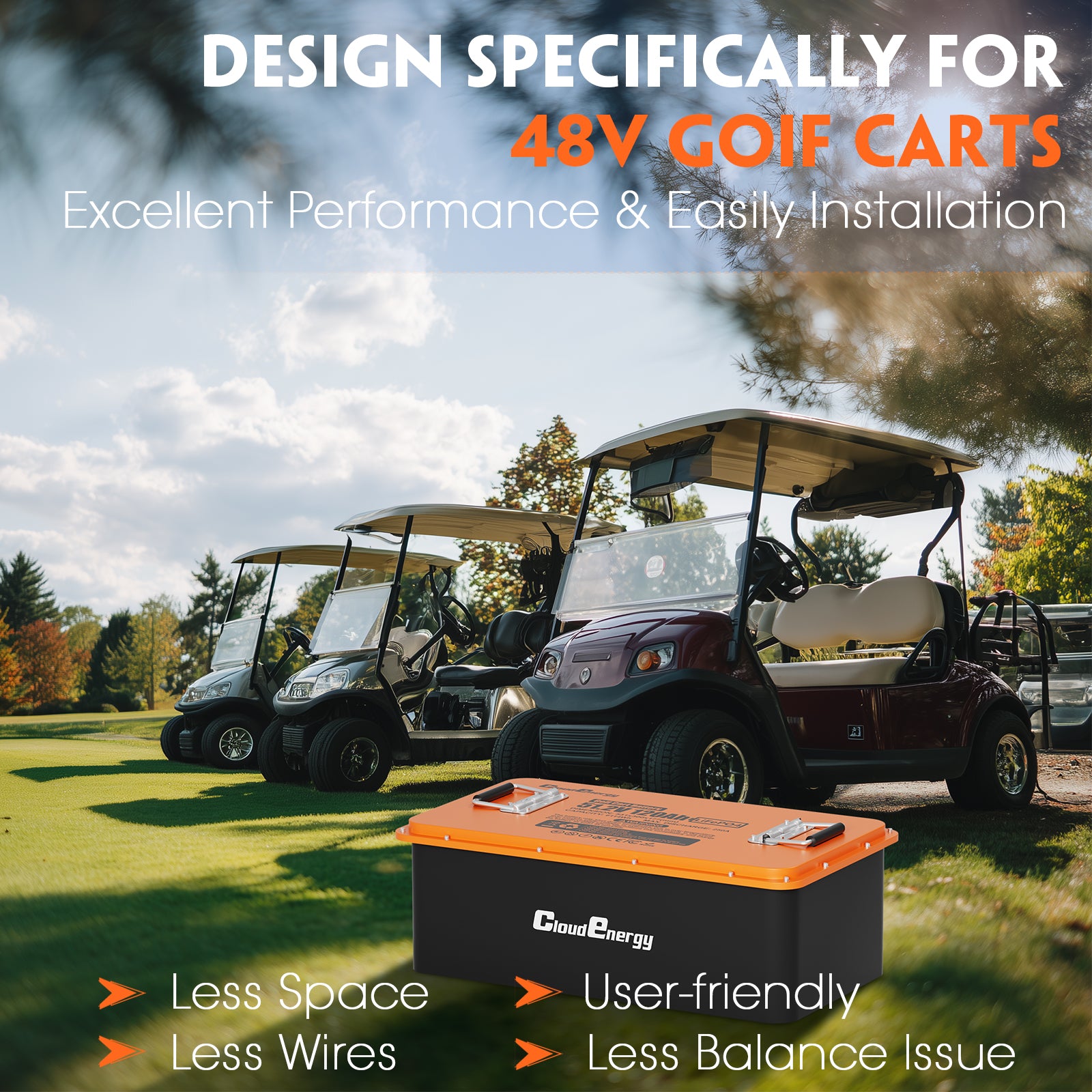 Cloudenergy 48V (51.2V) 120Ah LiFePO4 Golf Cart Battery — Circular Display MOD（Without charger）