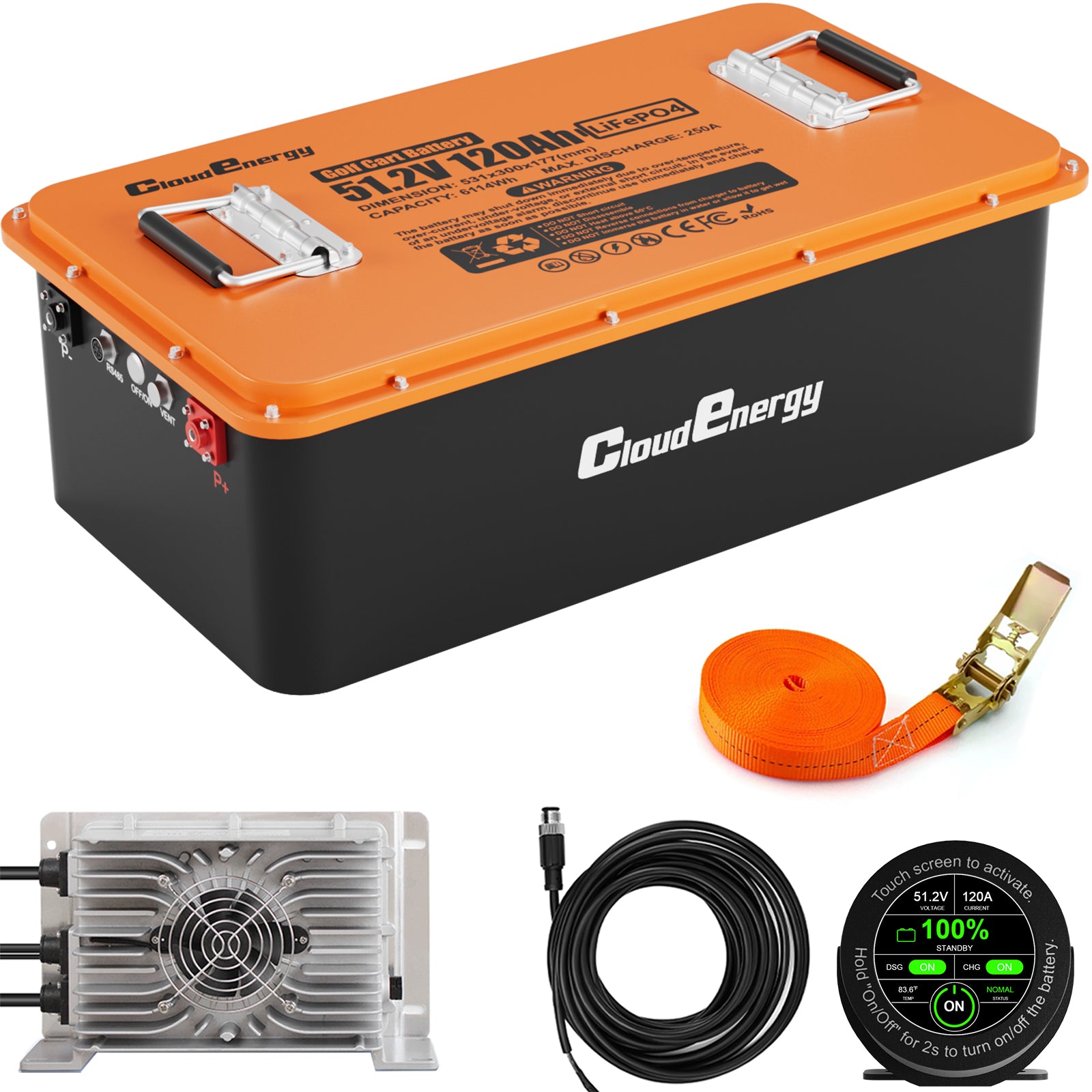 Cloudenergy 48V (51.2V) 120Ah LiFePO4 Golf Cart Battery — Circular Display MOD