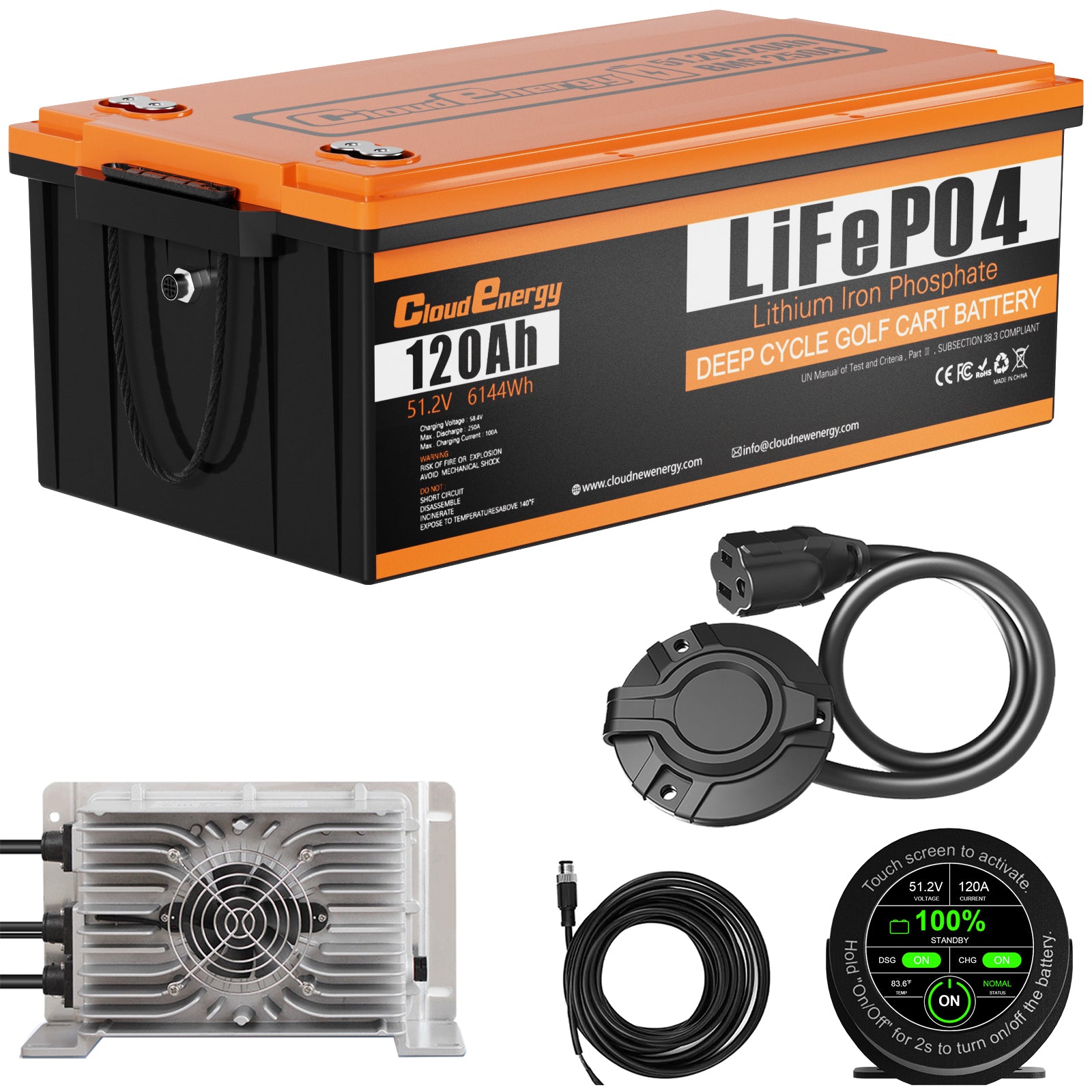 Cloudenergy 48V (51.2V) 120Ah LiFePO4  ABS shell Golf Cart Battery