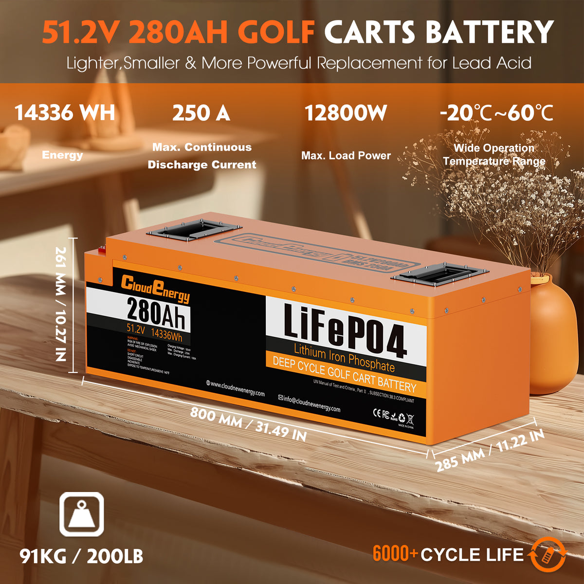 48V 280Ah Lithium Golf Cart Battery | 250A BMS | Cloudenergy